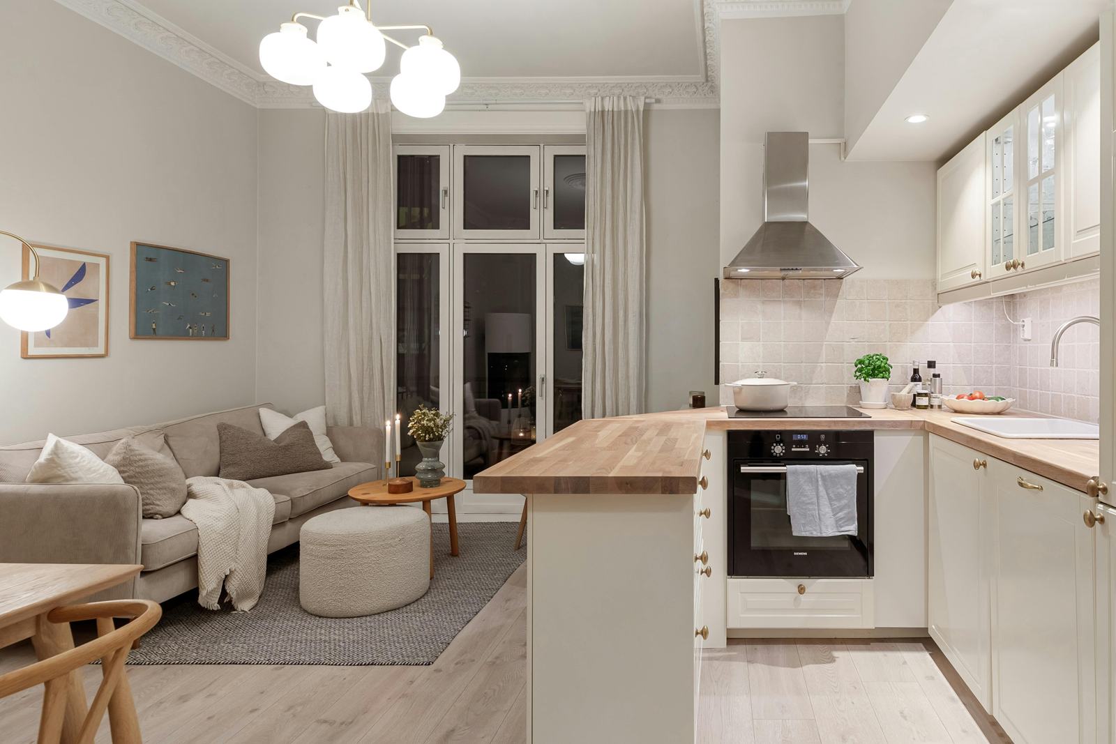 Open-plan apartment with kitchen