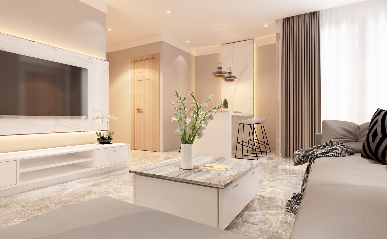 Warm, minimalist apartment interior